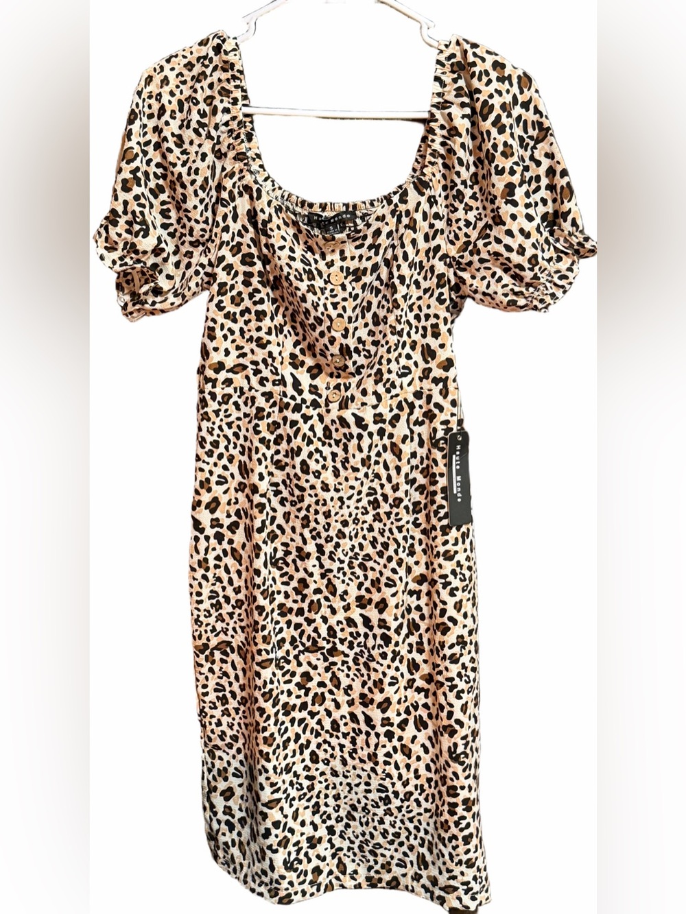 Haute Monde Leopard Print Puff Sleeve Dress - Beige, Black women's size small